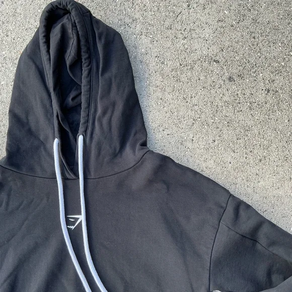 Gymshark Black Cropped Hoodie with White Drawstrings graphic visionary - Picture 2 of 6